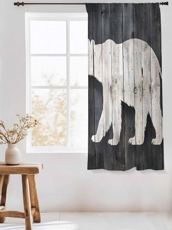 Sheer Curtains 72 Inches Long, Rustic Counrty Vintage Wood Grain Privacy Voile - Image 3