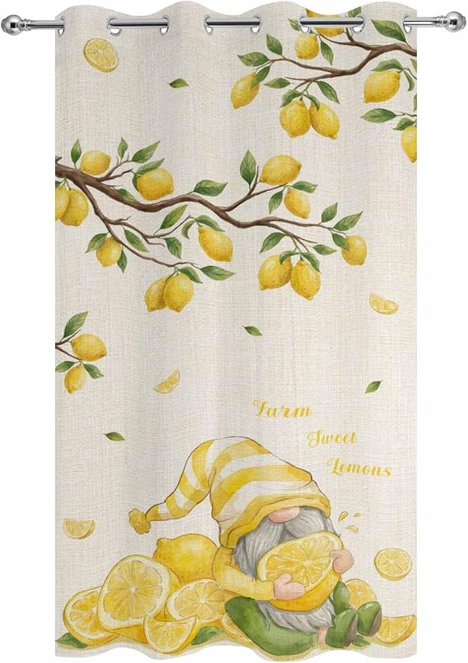 Summer Outdoor Curtains for Patio Lemon Gnome Leaf Linen Texture Waterproof - Image 9