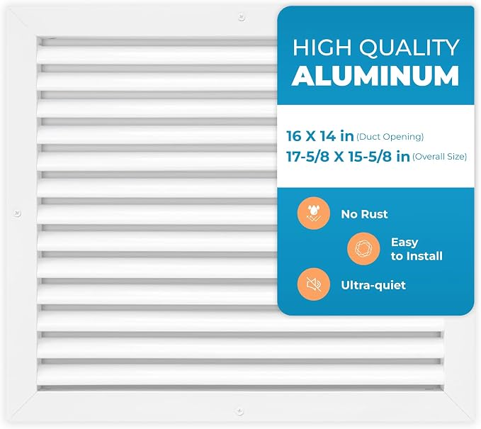 Aluminum 16 x 14 Inch Cold Air Return Vent Cover, Rustproof AC Transfer Grille by Air360