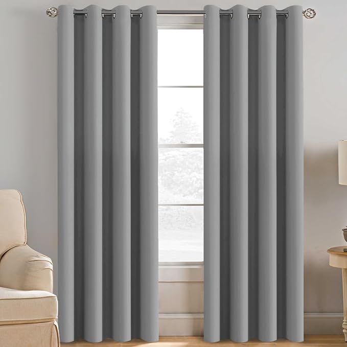 H.VERSAILTEX Blackout Curtain for Living Room Thermal Insulated Window Treatment Curtain Extra Long 108 inch Length Energy Saving Solid Grommet Top Blackout Drape, One Panel, Dove Gray, 52"W x 108"L