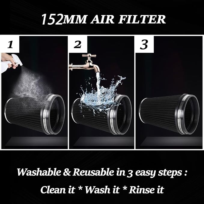 6" Inlet Cold Air Intake Filter Cone Replacement Performance Washable Clamp-On - Image 3