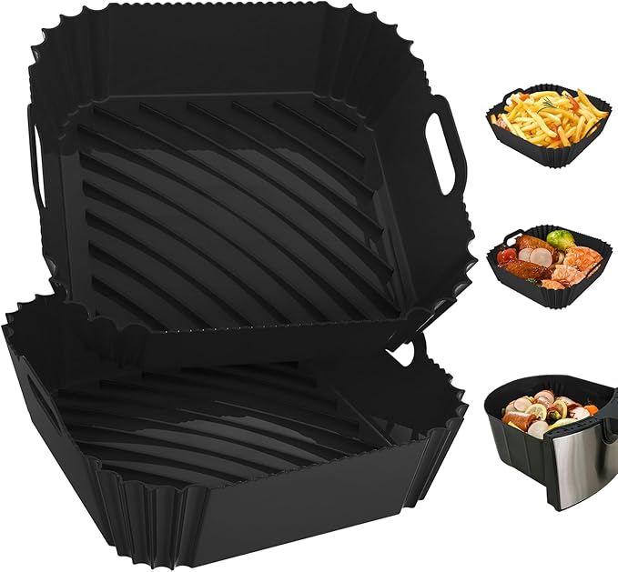 2 Pack Silicone Air Fryer Liners Reusable, 7.1 Inch Airfryer Liner 4-7 QT by SeropyDirect