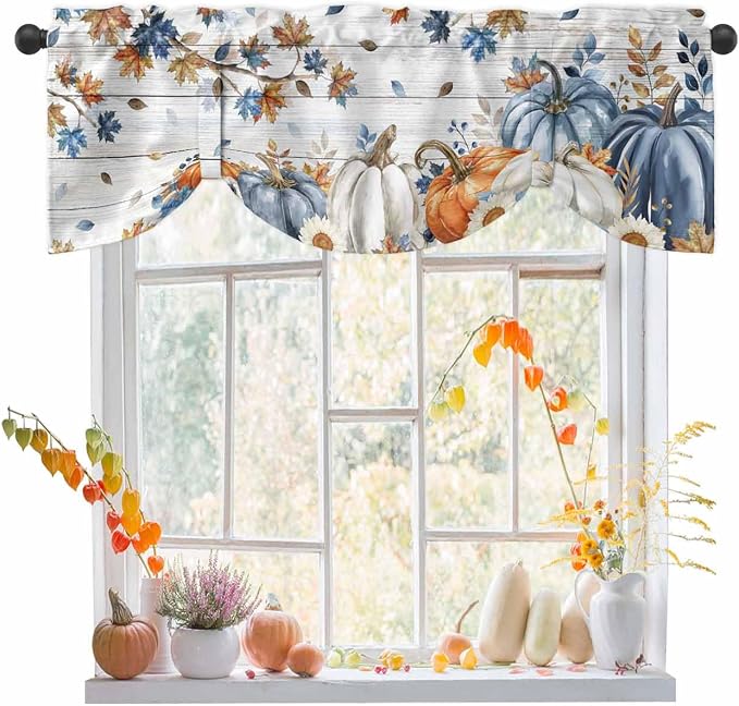 Thanksgiving Pumpkin Tie Up Valance Curtains by Unknown