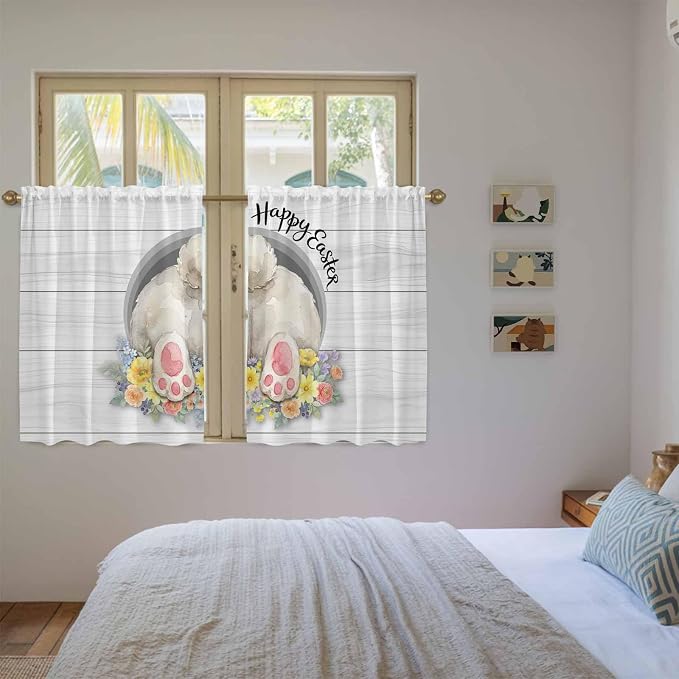 Easter Bunny Kitchen Curtains 45 Inch Long 2 Panel Set, Rod Pocket Window - Image 4