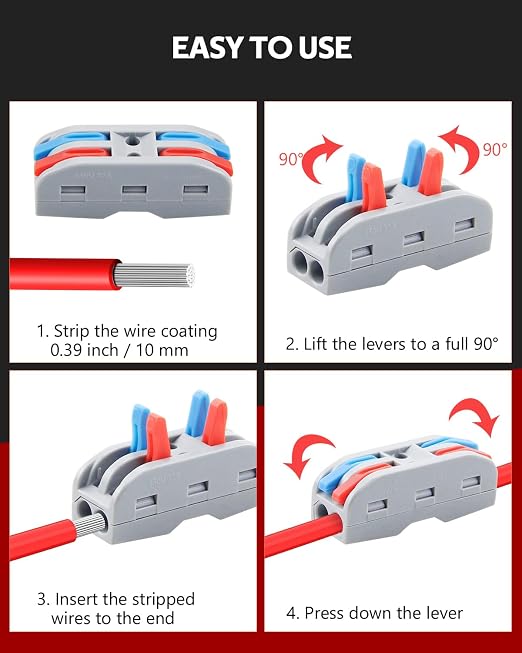 ALITOVE 50pcs Electrical Connectors Push in Lever Nuts Quick Connect 2 Wire - Image 4