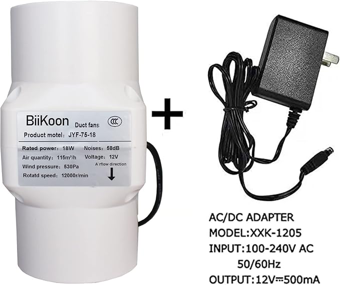Inline Duct Fan 3 Inch 12V HVAC Exhaust Intake Fans Plastic Low Noise Basement - Image 4