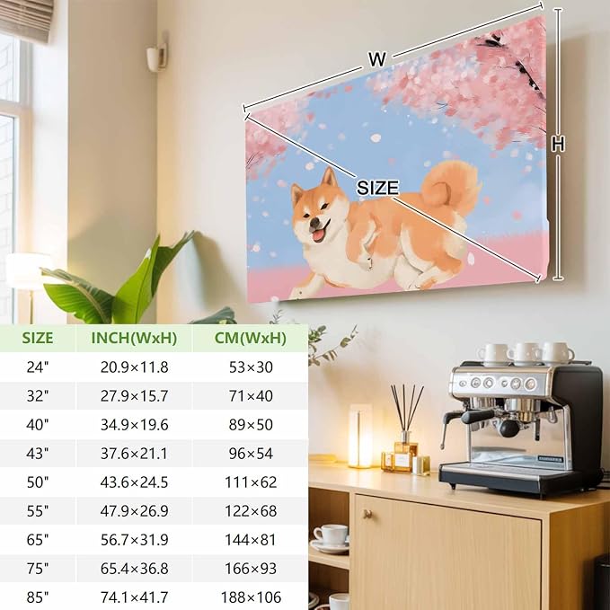 Japanese Cute Akita Dogs Indoor TV Cover, Elastic TV Screen Protector Cherry - Image 3