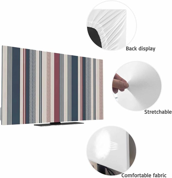 Vintage Blue Red Stripes Indoor TV Cover, Elastic TV Screen Protector Abstract - Image 7