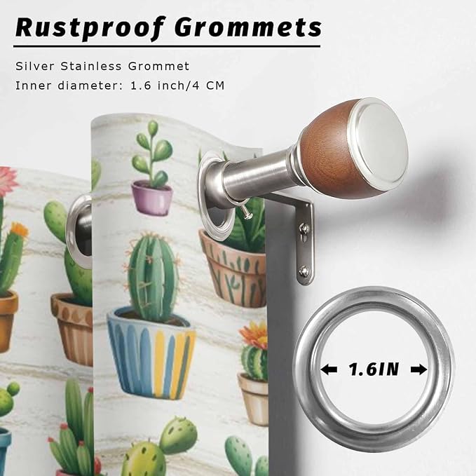 Summer Cactus Outdoor Curtains for Patio Cactus Tropical Plant Wooden - Image 2