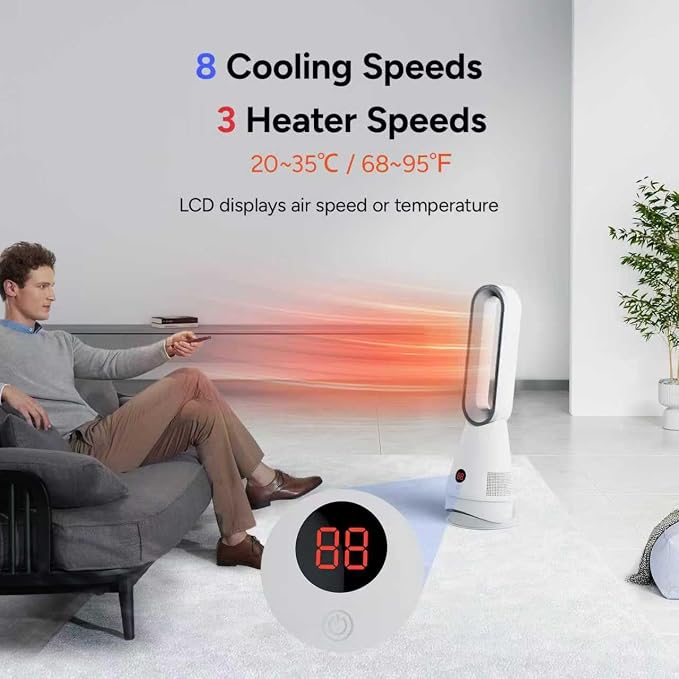 Bladeless Heater Fan, 25inch Heating & Cooling & Filter Combo Tower Fan 80° - Image 4