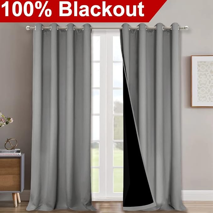 NICETOWN 100% Blackout Blinds, Set of 2, 46" x 96", Silver Grey, Laundry Room Decor Window Treatment Curtains for Large Patio Sliding Door, Thermal Insulated Curtains for Bedroom