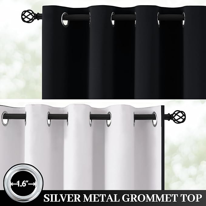 Yakamok 100% Blackout Curtain Panels 96 inches Cold and Light Blocking Drapes for Nursery, 2 Thick Layers Thermal Insulated Draperies (2 Pieces, 50 Wide Each Panel, Black Front with White Backing)