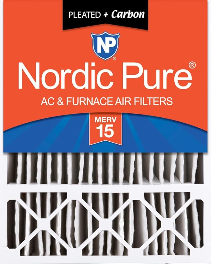 Nordic Pure 20x25x5 Pleated MERV 15 Plus Carbon Air Filter 1 Pack | Actual by NordicPure