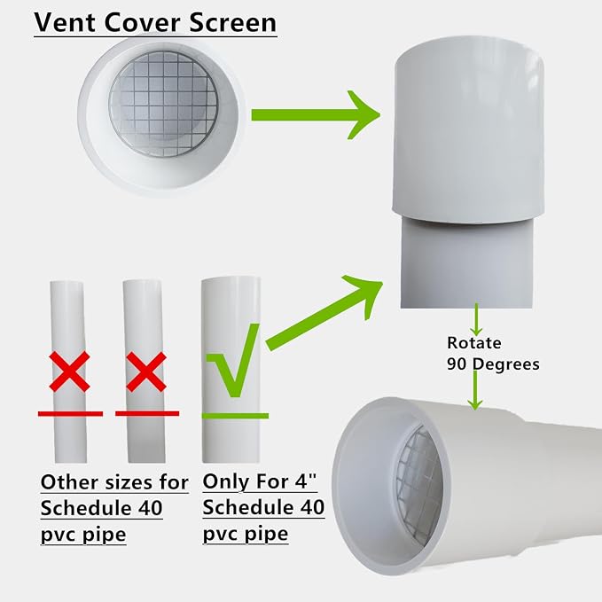 4" PVC Vent Cap with Stainless Steel Screen, 0°Vent Termination Cap - Image 3