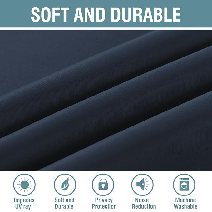 H.VERSAILTEX Ultra Thick and Soft Curtains Blackout for Bedroom Window Treatment Boys Girls Kids Bedroom Curtains Thermal Insulated Grommet Curtain Panels for Living Room - 52'W by 84'L, Navy, 1 Panel