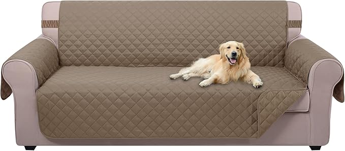 U-NICE HOME 4 Seater Sofa Cover 91 Inch Large Couch Covers for 4 Cushion Couch with Elastic Straps Water Resistant Furniture Protector Cover for Pets Cat (Sofa XX-Large, Taupe/Taupe)