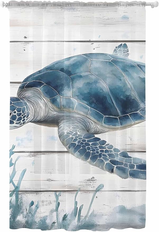 Sheer Curtains 108 Inches Long, Ocean Sea Turtle Semi Sheer Curtains Light by Unknown