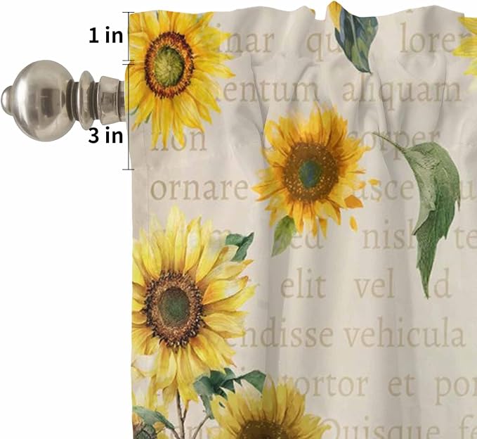 Kitchen Curtains Tiers and Valance Set of 3, Cow Sunflowers Light Filtering - Image 5