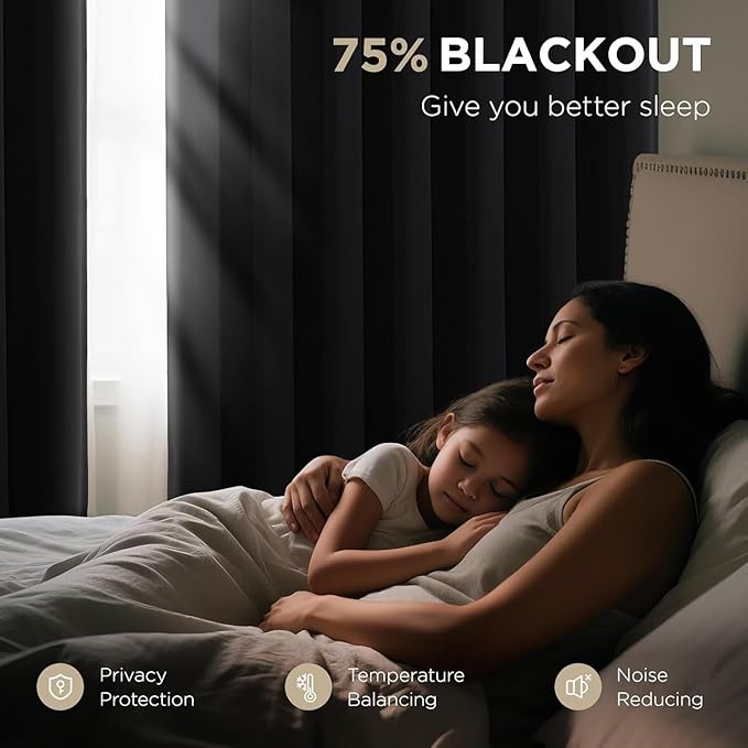 Joydeco Christmas Blackout Curtains for Living Room, Black Curtains 90 Inch Long 2 Panels Set, Room Darkening Grommet Drapes for Bedroom Window (Black, W52 x L90 Inch)