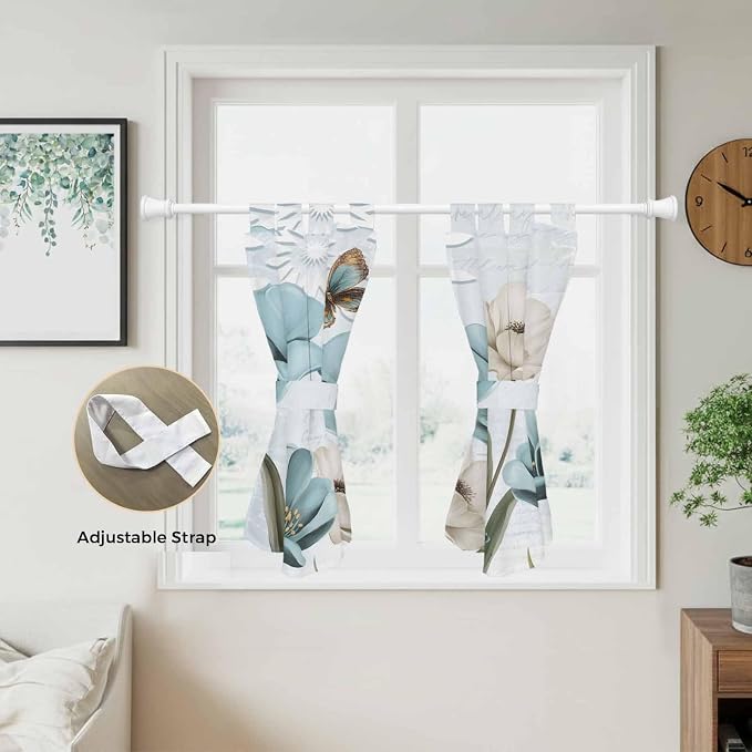Blue Tulips Bedroom Curtains 63 Inch Length, Window Curtains Tab Top, - Image 5