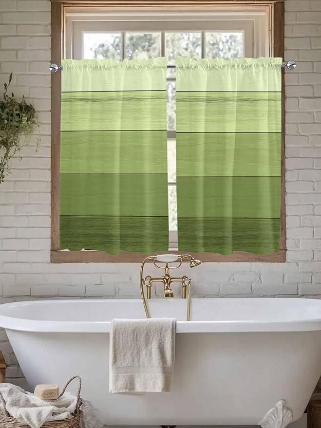Gradient Green Wooden Board Window Valance Curtains, Retro Country Wood Grain - Image 6