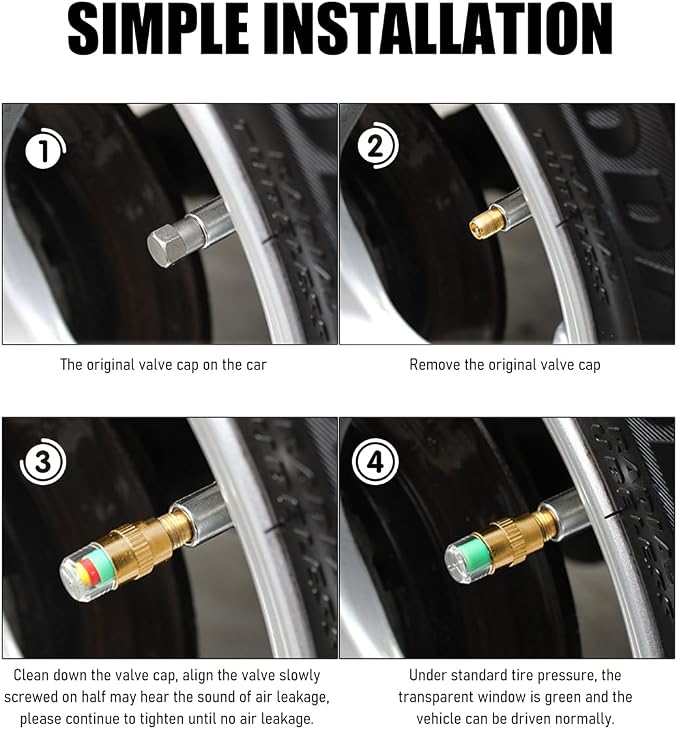 Yourkar 4 PCS Tire Pressure Monitor Valve Stem Caps, 2.4Bar 36PSI Car Tire - Image 6
