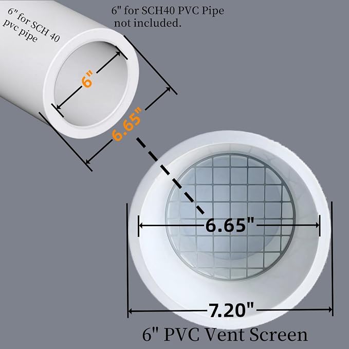 6" PVC Vent Cap with Stainless Steel Screen, 90° Vent Termination Cap - Image 2