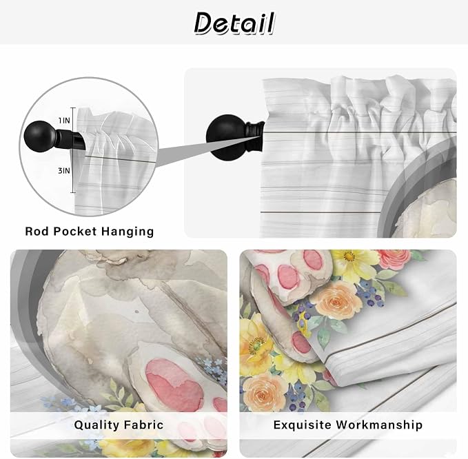 Easter Bunny Kitchen Tier Curtains 45 Inch Long 2 Panel Set, Rod Pocket Short - Image 9