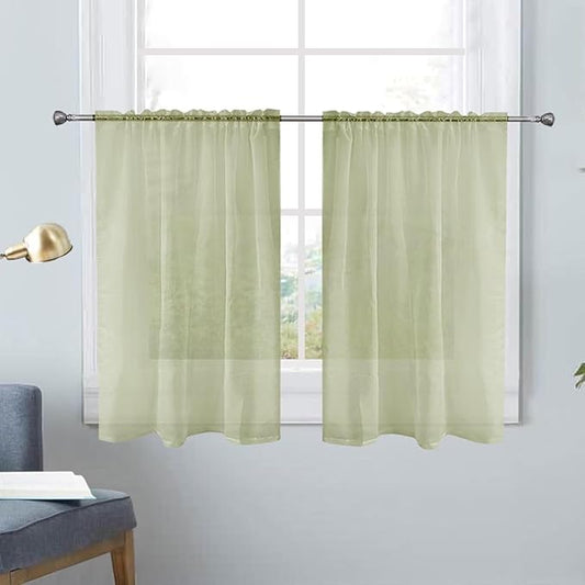 SpaceDresser Basic Rod Pocket Sheer Voile Window Curtain Panels Sage Green 1 Pair 2 Panels 26 Width 40 Inch Long for Kitchen Bedroom Children Living Room Yard（Sage Green，26Wx 40L）