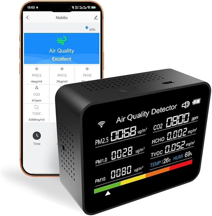 Home Air Quality Monitor, 13-in-1 Indoor Air Detector, Carbon Dioxide HCHO TVOC by VirtueSensor