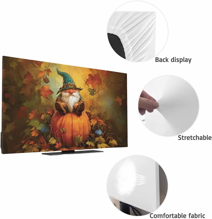 Fall Old Gnome on Ripe Pumpkin Indoor TV Cover, Elastic TV Screen Protector - Image 7