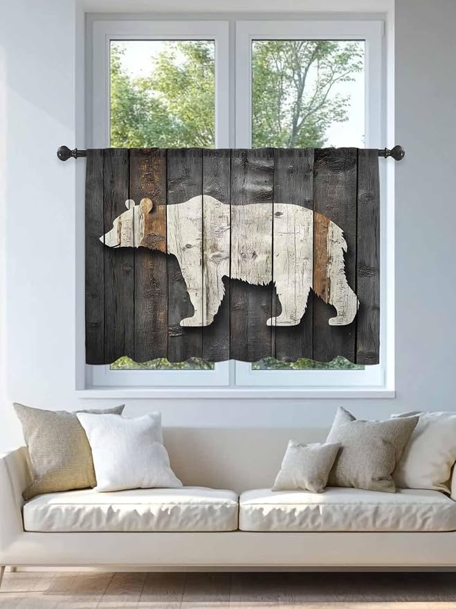 Sheer Curtains 45 Inch Length, Vintage White Brown Bear Semi Sheer Curtains - Image 4