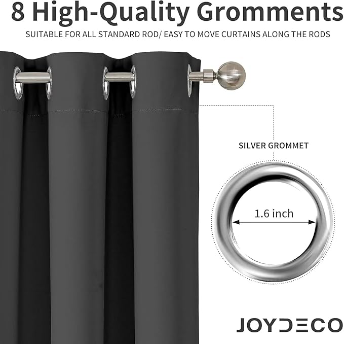 Joydeco Blackout Curtains 108 Inches Long 2 Panels Set, Thermal Insulated Long Curtains& Drapes 2 Burg, Room Darkening Drapes for Bedroom Living Room Window (Grey, W37 x L108 Inch)