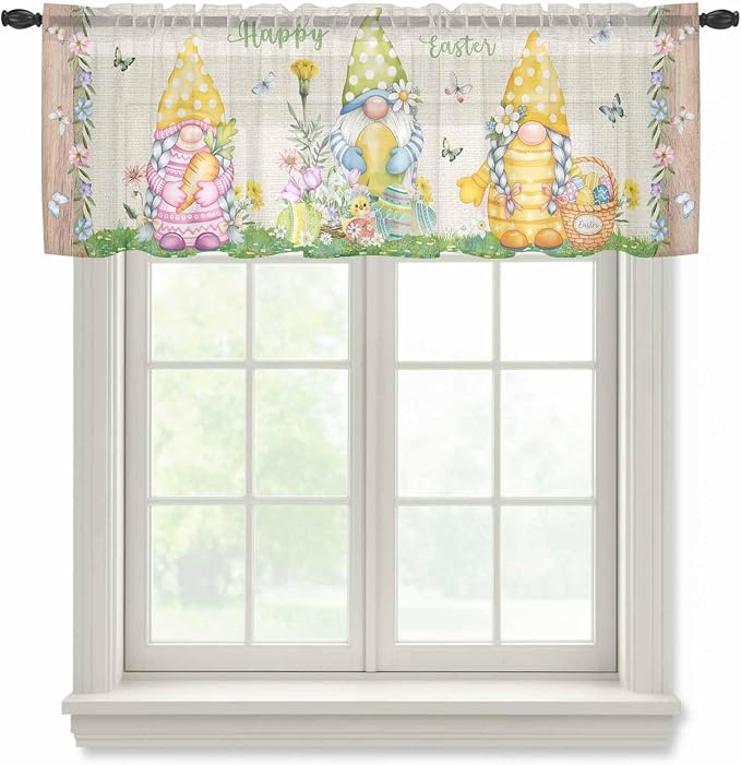 Easter Sheer Valances for Windows 60"x18", Light Filtering Kitchen Curtains by Unknown