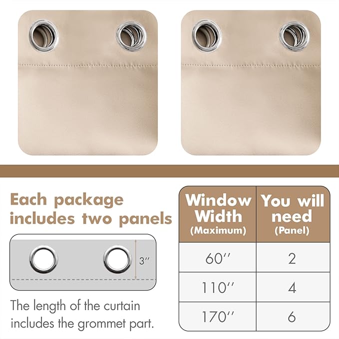 MIULEE Blackout Curtains for Bedroom Living Room Thermal Insulated Room Darkening Grommet Top Solid Light Blocking Drapery Set of 2 Window Panels 52 x 72 Inches Beige