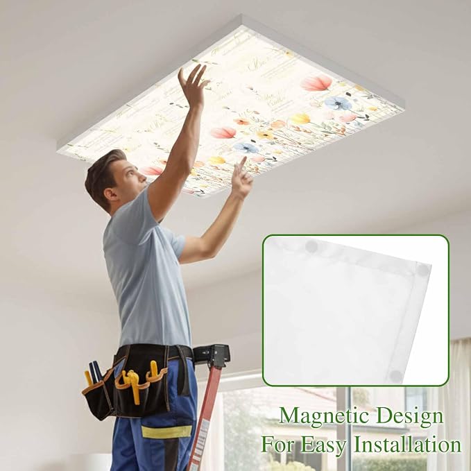 Fluorescent Light Covers for Ceiling Lights Spring Poppy Floral Magnetic Light - Image 3