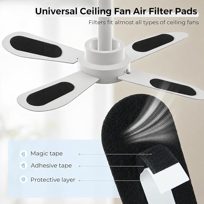 10 Pack Ceiling Fan Filters for Blades, Universal Fan Blade Air Purifier Pads - Image 3