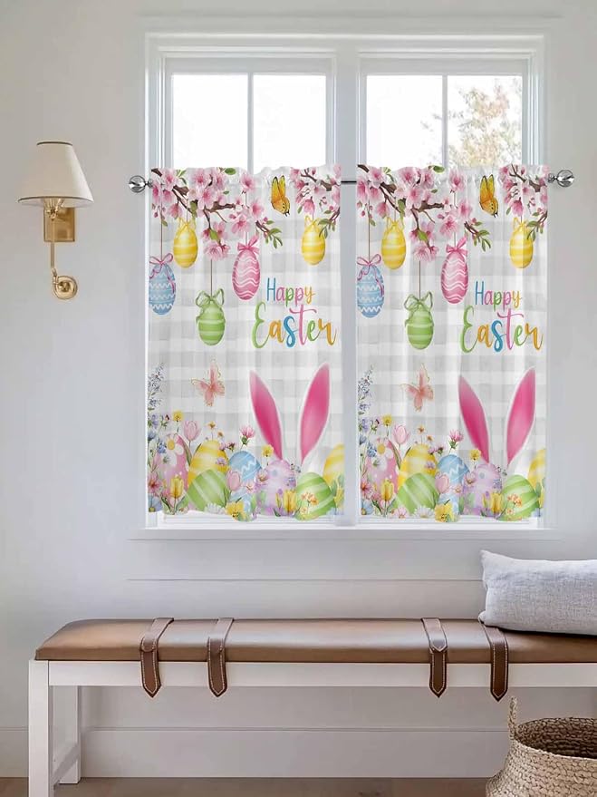Happy Easter Kitchen Curtains 54 Inches length, Spring Watercolor Bunny Eggs - Image 4