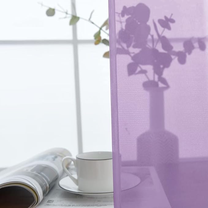 SpaceDresser Lavender Sheer Curtains 4 Panels Rod Pocket Semi-Sheer Curtain 108 Inches Long Light Filtering Voile Window Drapes for Bedroom Living Room Kitchen, Each 52W x 108L