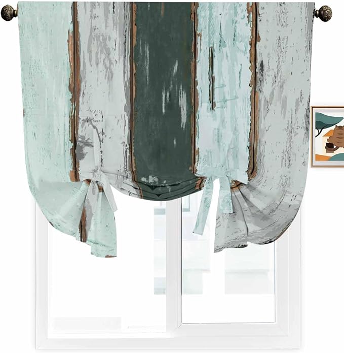 Tie Up Curtains for Windows, Vintage Wooden Retro Art Farmhouse Barns Thermal - Image 2