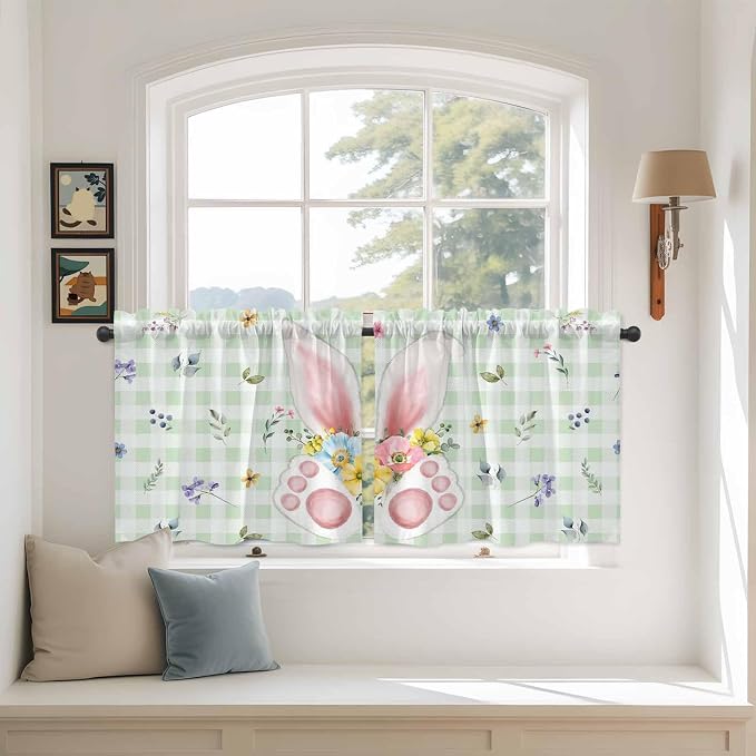 Easter Kitchen Tier Curtains 24 Inch Long 2 Panel Set, Rod Pocket Cafe Small by Unknown