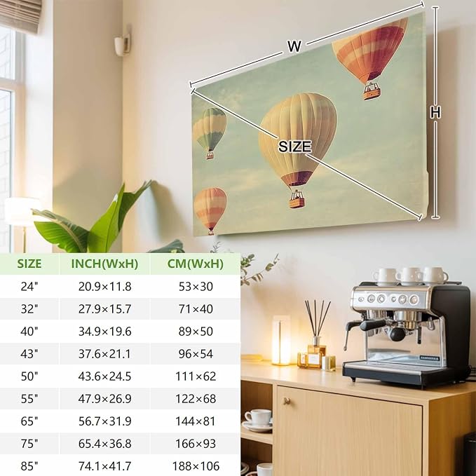 Blue Sky Retro Hot Air Balloon Indoor TV Cover, Elastic TV Screen Protector - Image 4