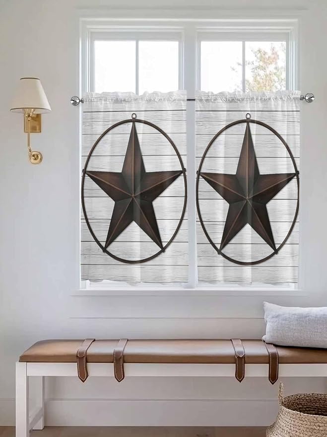 Vintage Farm Western Star Window Valance Curtains, 2 Panel - Image 3