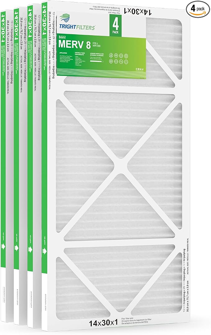 14x30x1 Air Filter 4 Pack, MERV 8 Pleated Dust Defense Air Filters Replacement by TrightFilters