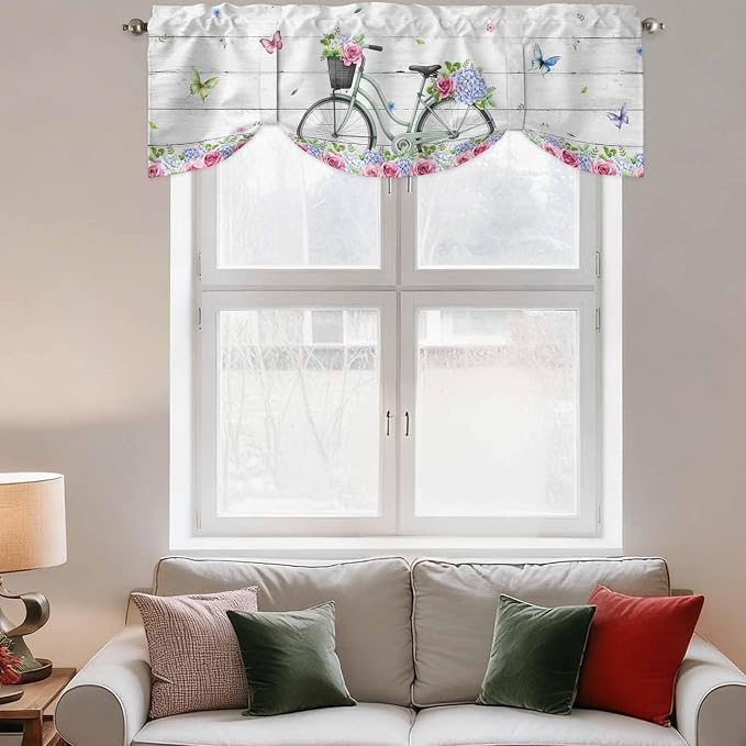 Spring Tie Up Valance Curtains for Windows, Kitchen Curtains Window Shades - Image 3