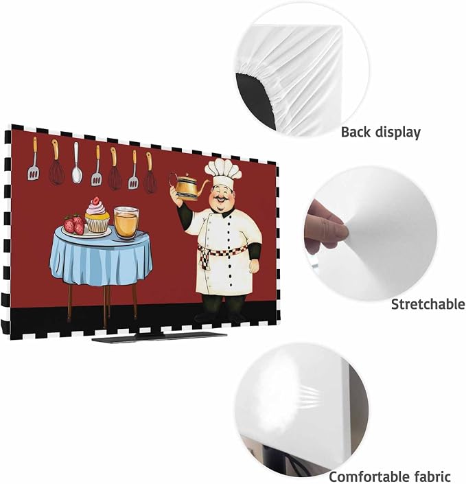 Funny Cook Knife Fork Food on Red Indoor TV Cover, Elastic TV Screen Protector - Image 7