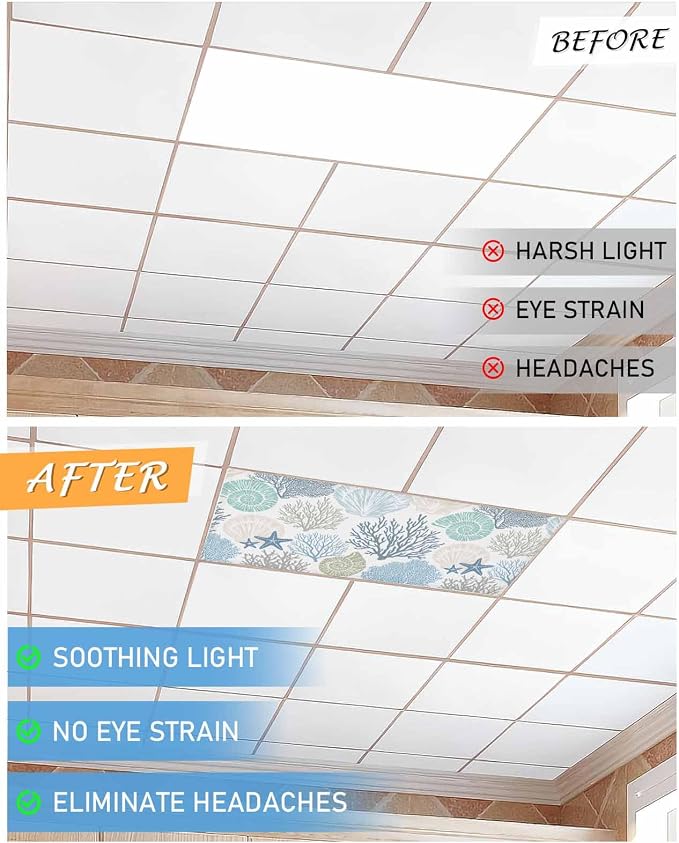2 Pack Fluorescent Light Cover for Classroom Ceiling Light, Nautical Ocean - Image 6
