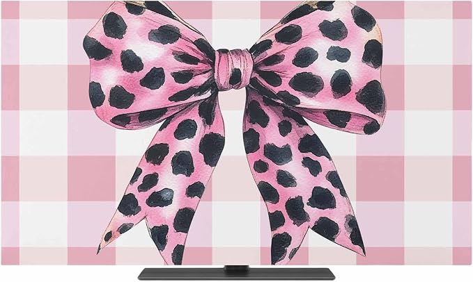 Pink Leopard Print Bow Indoor TV Cover, Elastic TV Screen Protector Check - Image 2