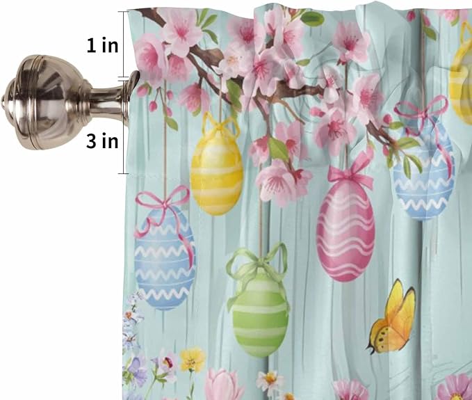 Happy Easter Half Window Curtains 24 Inches Long, Spring Bunny Eggs Flower Teal - Image 6