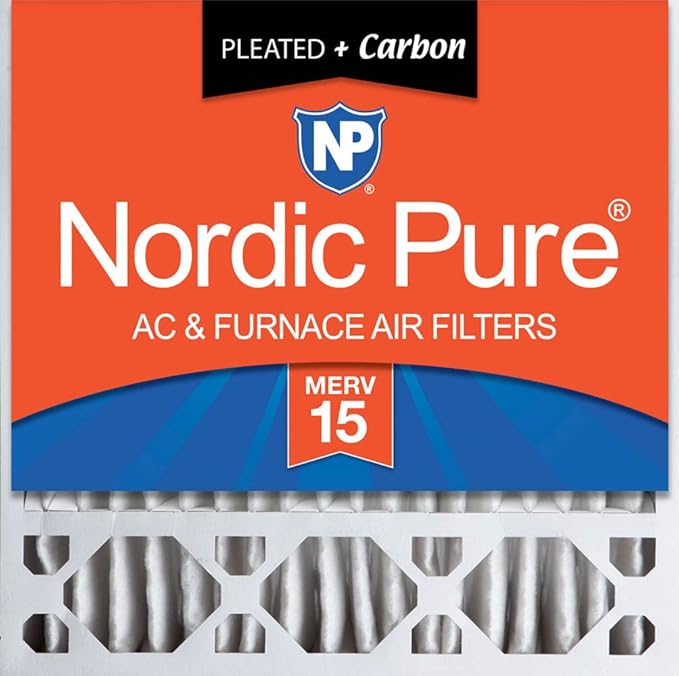 Nordic Pure 20x20x5 Pleated MERV 15 Plus Carbon Air Filter 1 Pack | Actual by NordicPure